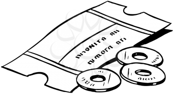 Royalty Free Clipart Image of a Ticket and Tokens