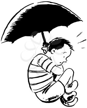 Royalty Free Clipart Image of a Boy Lifted By an Umbrella