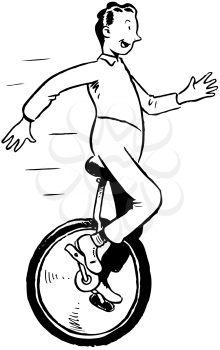 Royalty Free Clipart Image of a Man on a Unicycle