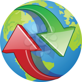 Royalty Free Clipart Image of a Globe and Arrows