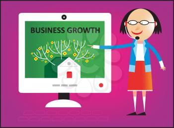 Royalty Free Clipart Image of a Woman Showing a Chart With Business Growth