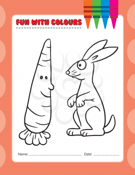 Royalty Free Clipart Image of a Colouring Page of a Rabbit and Carrot
