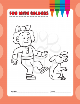 Royalty Free Clipart Image of a Little Girl and a Pup