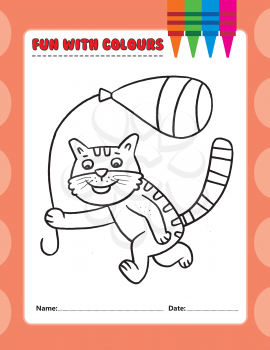 Royalty Free Clipart Image of a Colouring Page of a Cat With a Balloon