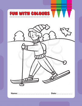 Royalty Free Clipart Image of a Colouring Page of a Cross-Country Skier