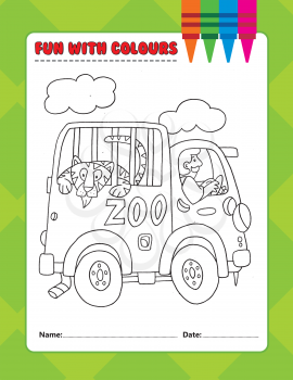 Royalty Free Clipart Image of a Colouring Page of a Tiger in a Caged Van