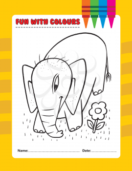 Royalty Free Clipart Image of an Elephant and Flower Colouring Page