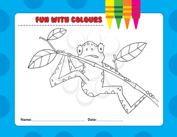 Royalty Free Clipart Image of a Colouring Page of a Frightened Tree Frog