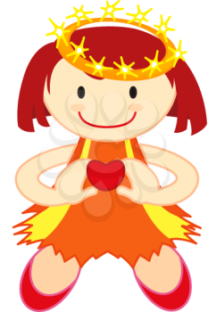 Royalty Free Clipart Image of a Girl Angel Holding a Heart