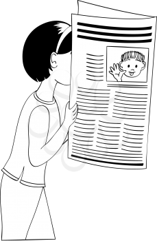 Royalty Free Clipart Image of a Girl Reading a Newspaper