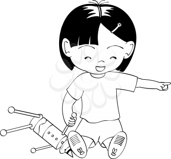 Royalty Free Clipart Image of a Girl Playing with a Toy