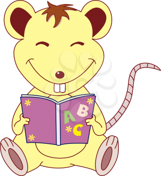Royalty Free Clipart Image of a Mouse Reading a Book