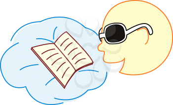 Royalty Free Clipart Image of a Sun Wearing Sunglasses and Reading