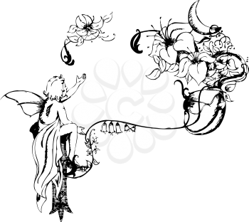 Royalty Free Clipart Image of a Faerie and Flowers