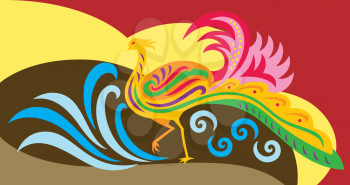 Royalty Free Clipart Image of a Decorative Phoenix
