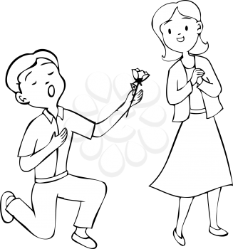Royalty Free Clipart Image of a Boy Giving a Girl a Flower