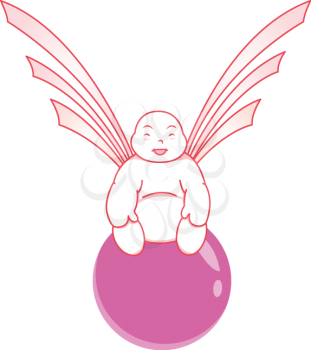 Royalty Free Clipart Image of a Chinese Buddha Angel Sitting on a Ball