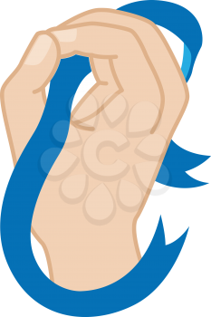 Royalty Free Clipart Image of a Hand Holding a Ribbon