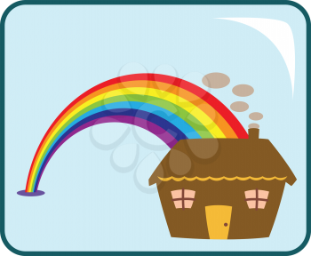 Royalty Free Clipart Image of a Rainbow Going into a House