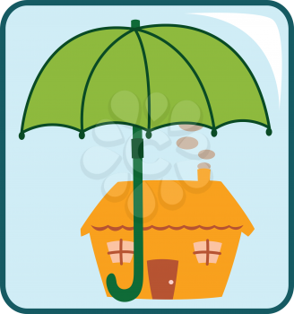 Royalty Free Clipart Image of an Umbrella Covering a House