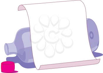 Royalty Free Clipart Image of a Letter Leaning Against a Bottle