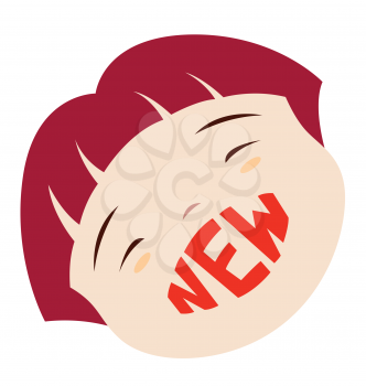 Royalty Free Clipart Image of a Face With the Word New Where the Mouth Should Be