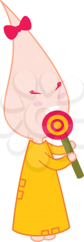 Royalty Free Clipart Image of a Little Person With a Lollipop