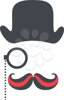 Royalty Free Clipart Image of a Hat, a Monocle and Moustache