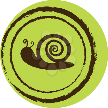 Royalty Free Clipart Image of a Snail on a Green Circle
