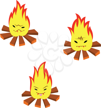 Royalty Free Clipart Image of Three Fires With Expressions