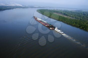 Royalty Free Photo of an Aerial of a Barge on Mississippi River in Baton Rouge, Louisiana