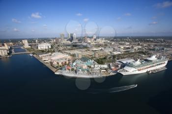 Royalty Free Photo of an Aerial View of Tampa Bay Area, Florida With Water and Cruise Ships