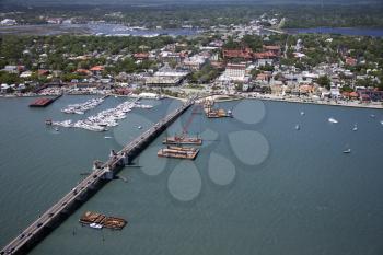 Royalty Free Photo of Ships and Boats in the Water With Bridge of Lions in Saint Augustine, Florida