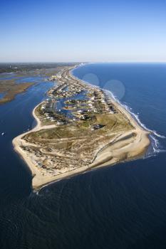 Royalty Free Photo of an Aerial View of Peninsula With Beach and Buildings in Murrells Inlet, South Carolina