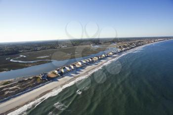 Royalty Free Photo of Aerial View of Houses in a Row on Beachfront of Pawleys Island, South Carolina