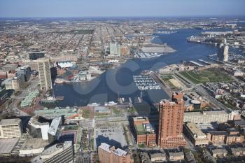 Royalty Free Photo of an Aerial view of the Inner Harbor in Baltimore, Maryland