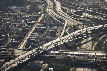 Royalty Free Photo of an Aerial View of the Interstate and Railroad in Chicago, Illinois