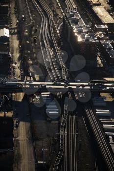 Royalty Free Photo of an Aerial view of a Highway Overpass and Railroad Tracks in Chicago, Illinois