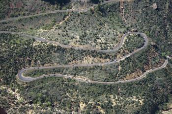 Royalty Free Photo of an Aerial of a Winding Route 9 Road in Zion National Park of Utah, USA