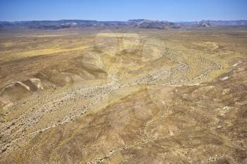 Aerial of Mojave Valley desert landscape in Arizona, USA.