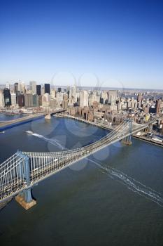 Royalty Free Photo of an Aerial View of New York City Manhattan Bridge With Brooklyn Bridge