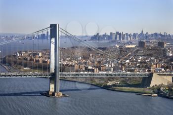 Royalty Free Photo of an Aerial View of New York City's Verrazano-Narrow's Bridge