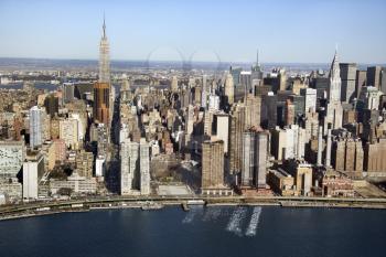 Royalty Free Photo of an Aerial View of Manhattan and East River in New York City