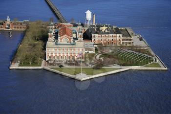 Royalty Free Photo of an Aerial View of Ellis Island, New York City