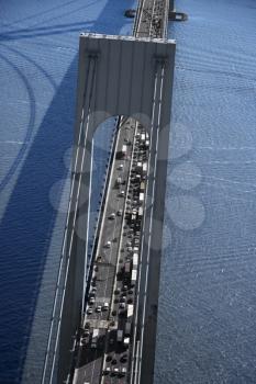 Royalty Free Photo of an Aerial View of Traffic on Verrazano-Narrows Bridge in New York City