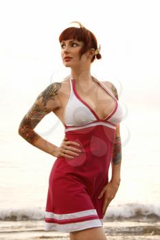 Royalty Free Photo of an Attractive Tattooed Woman on a Beach in Maui, Hawaii, USA