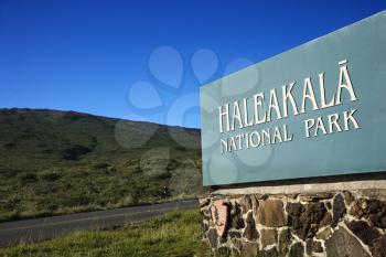Royalty Free Photo of a Haleakala National Park Entrance Sign in Maui, Hawaii