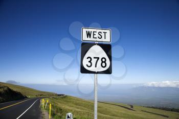 Royalty Free Photo of a Highway 378 West Road Sign in Haleakala National Park, Maui, Hawaii