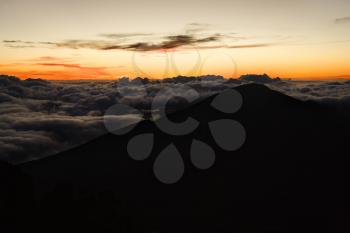 Aerial of sunrise in Haleakala National Park, Maui, Hawaii.