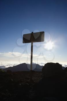 Royalty Free Photo of a Silhouetted Sign in Haleakala National Park in Maui, Hawaii